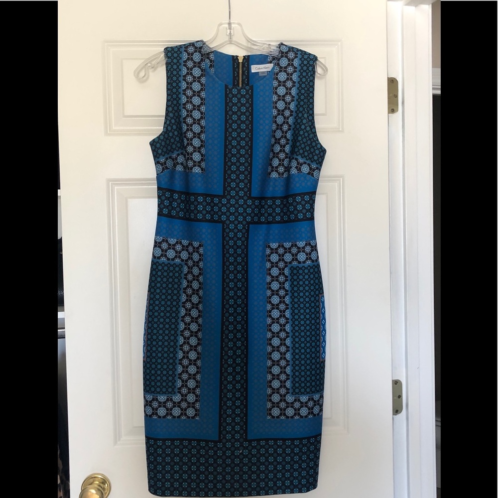 Calvin Klein Blue Print Sheath Dress